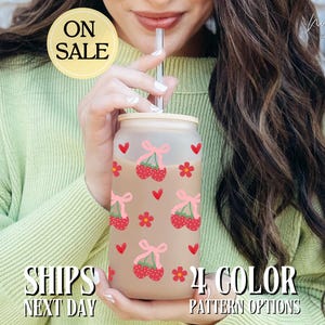 Strawberry Glass Coffee Cup Coquette Glass Iced Coffee Cup Strawberry Coffee Cup Strawberry Glass Cup Coquette Strawberry Glass Coffee Can