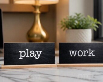 Letrero de doble cara para decoración de oficina, divertido letrero de madera negro pequeño para escritorio, librería y oficina en casa, decoración moderna para estanterías.