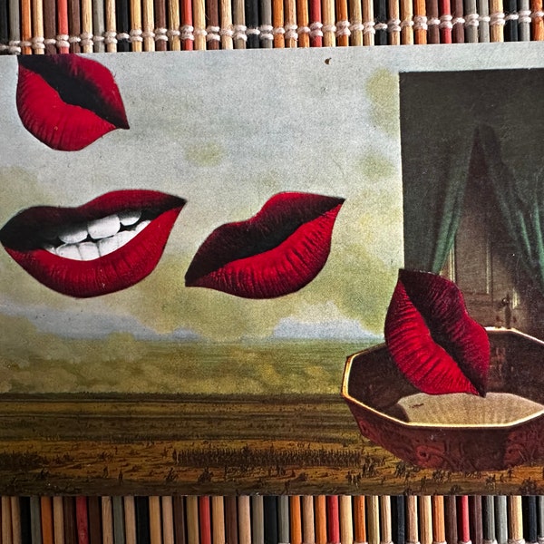 Vintage Carol Wald postcard "lip service" collage Artist Postcard 1978