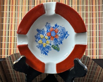 Sweet handprinted floral trinket dish or ashtray stamped Occupied Japan