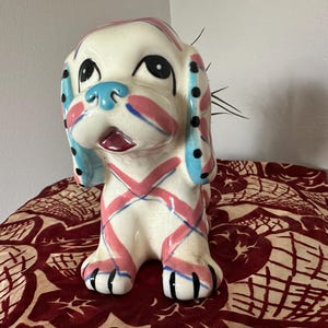Dog Planter Vintage Hand Painted Kitsch Japan Plaid