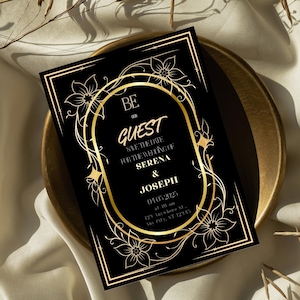 Black and Gold Wedding Invitation Template | Elegant Modern Save the Date | Editable Canva | Instant Download Digital Invite