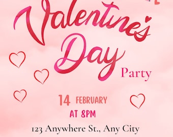 Editable Digital Valentine Invitation, Edit in Canva, Instant Download. Spread love with style, Valentine Party Digital Invite