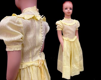 Vintage 40s 3T/4T girls dress yellow dotted Swiss sheer prairie style special occasion junior bridesmaid flower girl wedding maxi chest 23"