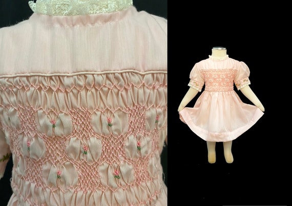 Vintage 60s 3T girls dress Polly Flinders pink ha… - image 1