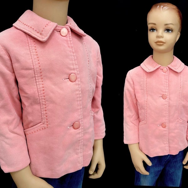 Vintage 50s 60s 3T girls pink coat Morten Karten European fabric lined lightweight overcoat