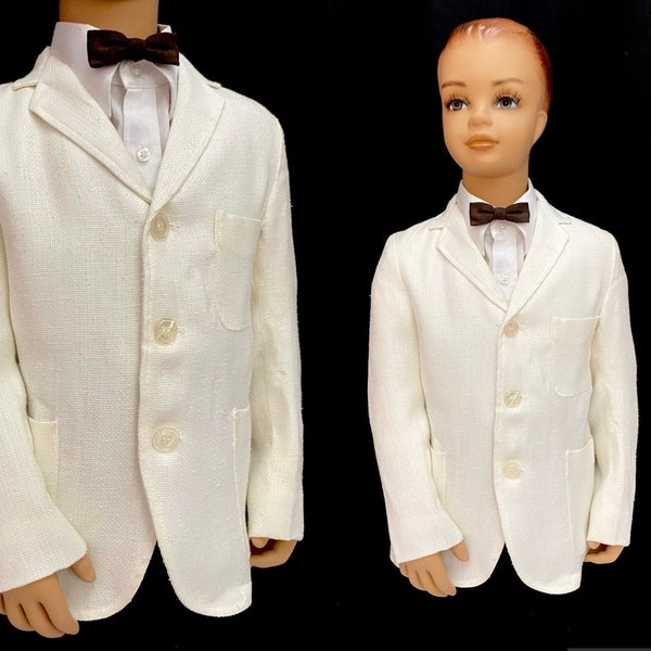 Vintage 50s 60s 5 boys kids white sport coat blazer Barry Boy ringbearer wedding special occasion lightweight linen like partially lined