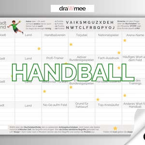 Stadt Land Handball: Fan-Edition Quiz Geschenk für Handballfans (A4 Druckvorlage PDF)