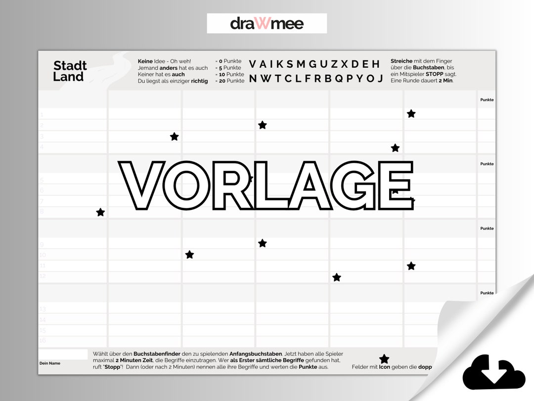 Stadt Land Fluss Vorlage: DIY-Edition mit Blanko Kategorie-Feldern zum