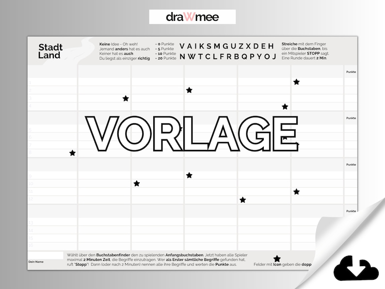 Stadt Land Fluss Vorlage: DIY-Edition mit Blanko Kategorie-Feldern zum