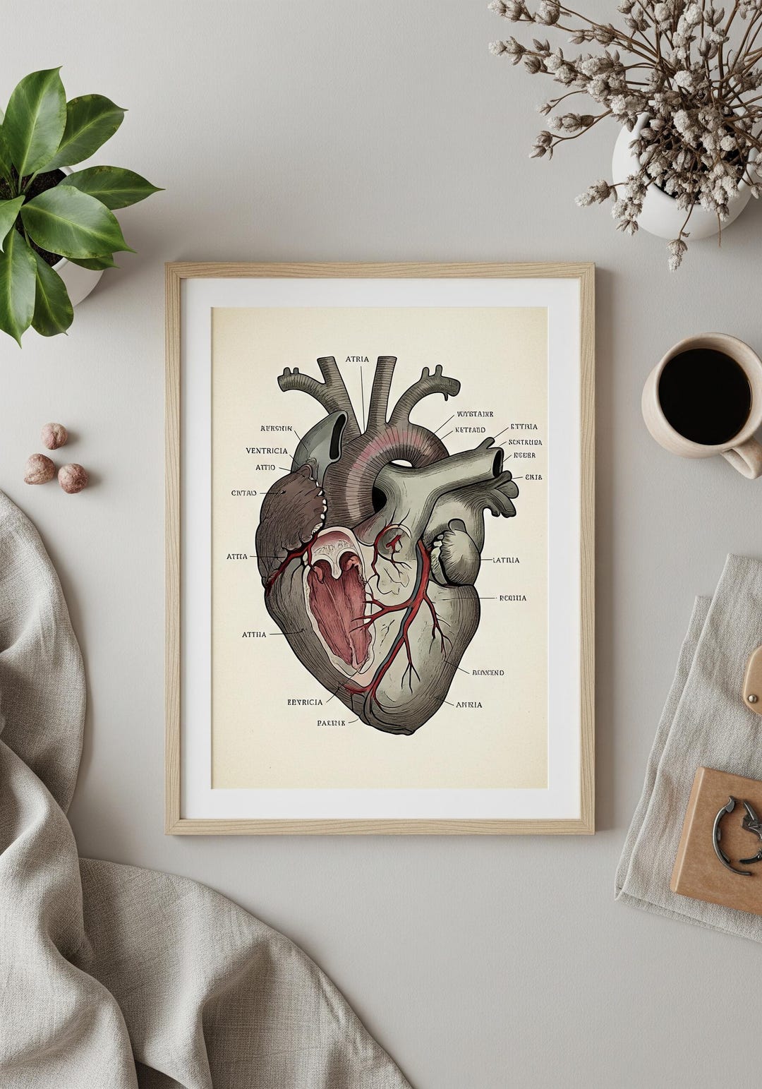 Vintage Human Heart Anatomy Art Print, Cardiology Decor, Dark Academia ...