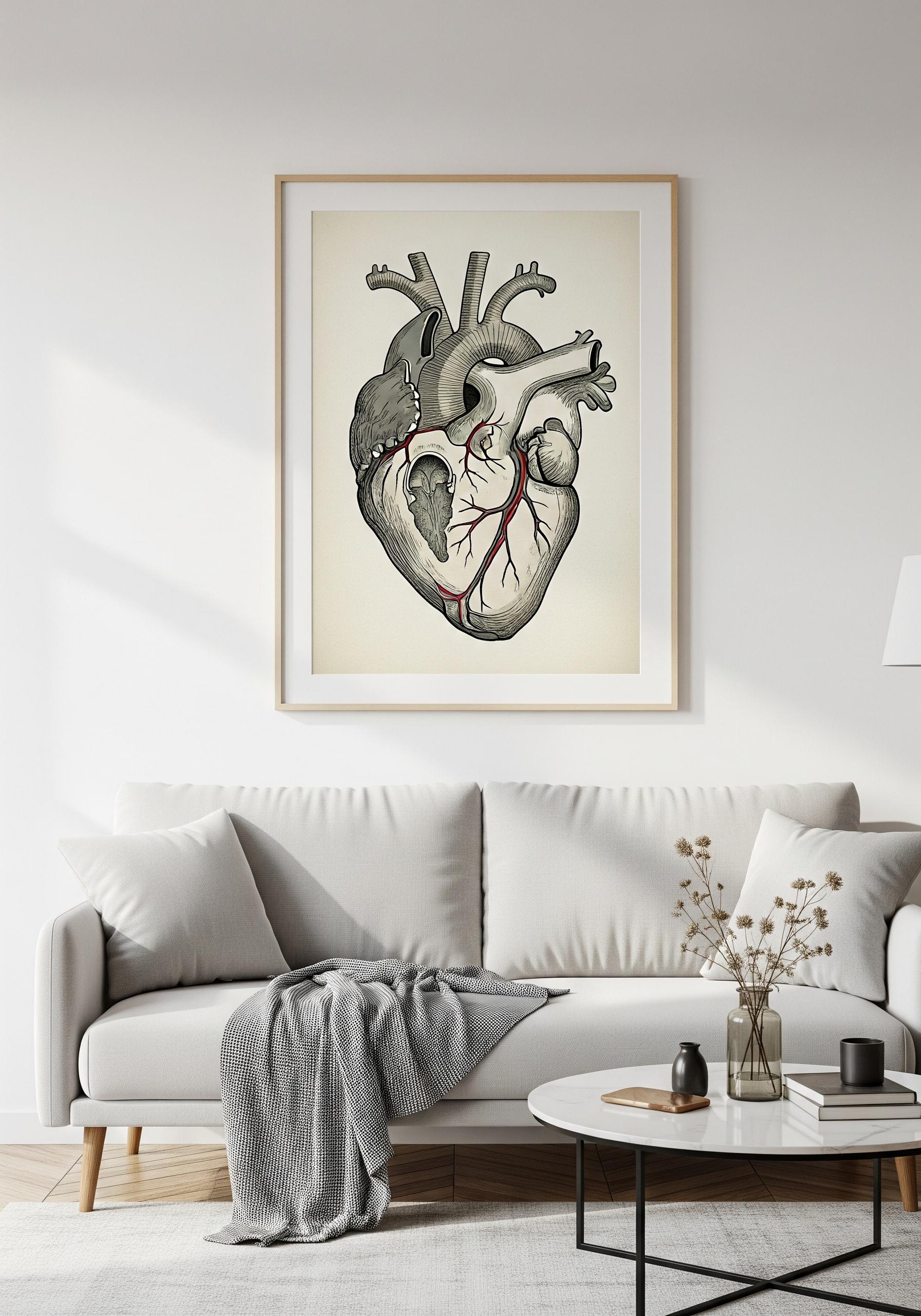 Vintage Human Heart Anatomy Art Print, Cardiology Decor, Dark Academia ...