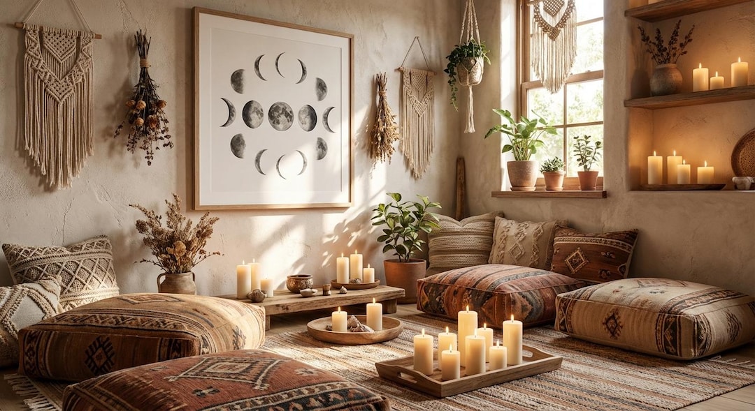 Moon Phases Wall Art Print | Celestial Lunar Poster | Boho Bedroom ...