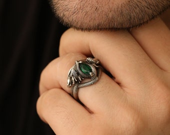 Two Snakes Ring, Aragorns Sterling Silver Ring, Ring Of Barahir, Elessar Ring, 925 Silver Statement Ring - Men's Engagement Ring