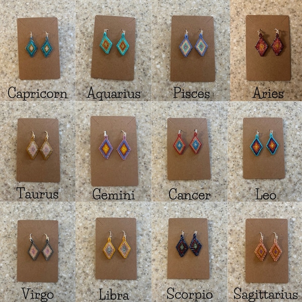 Native American-made Beaded Earrings - Zodiac Color Themed Earrings