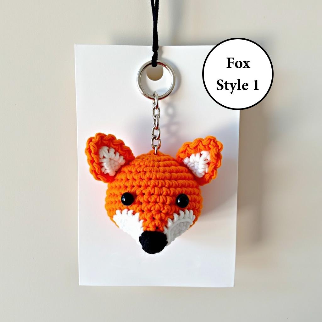 Adorable Handmade Crochet Fox Head Keychain, Cute Animal Keychain