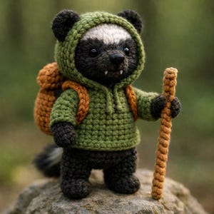 Ranger the Fearless Honey Badger – Handmade Crochet Woodland Explorer with Hoodie & Backpack, Adventure Plush – HookedByLia
