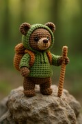 Tiny Explorer Bear Plush – Handmade Crochet Hiker with Backpack, Miniature Camping Gift, Kawaii Adventure Amigurumi – HookedByLia product logo