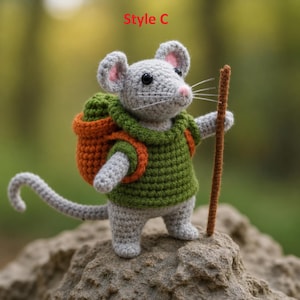 Adventure Mouse Crochet Plush, Handmade Hiking Amigurumi with Backpack, Tiny Explorer Gift, Kawaii Rodent Toy for Nature Lovers, HookedByLia