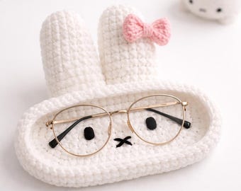 Handmade Crochet Bunny Eyeglass Holder/tray, Cute Accessory, for