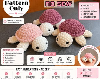 Padrão de crochê de tartaruga sem costura em PDF, padrão fácil de tartaruga amigurumi, padrão de crochê para iniciantes, mini tartaruga de pelúcia para download digital.