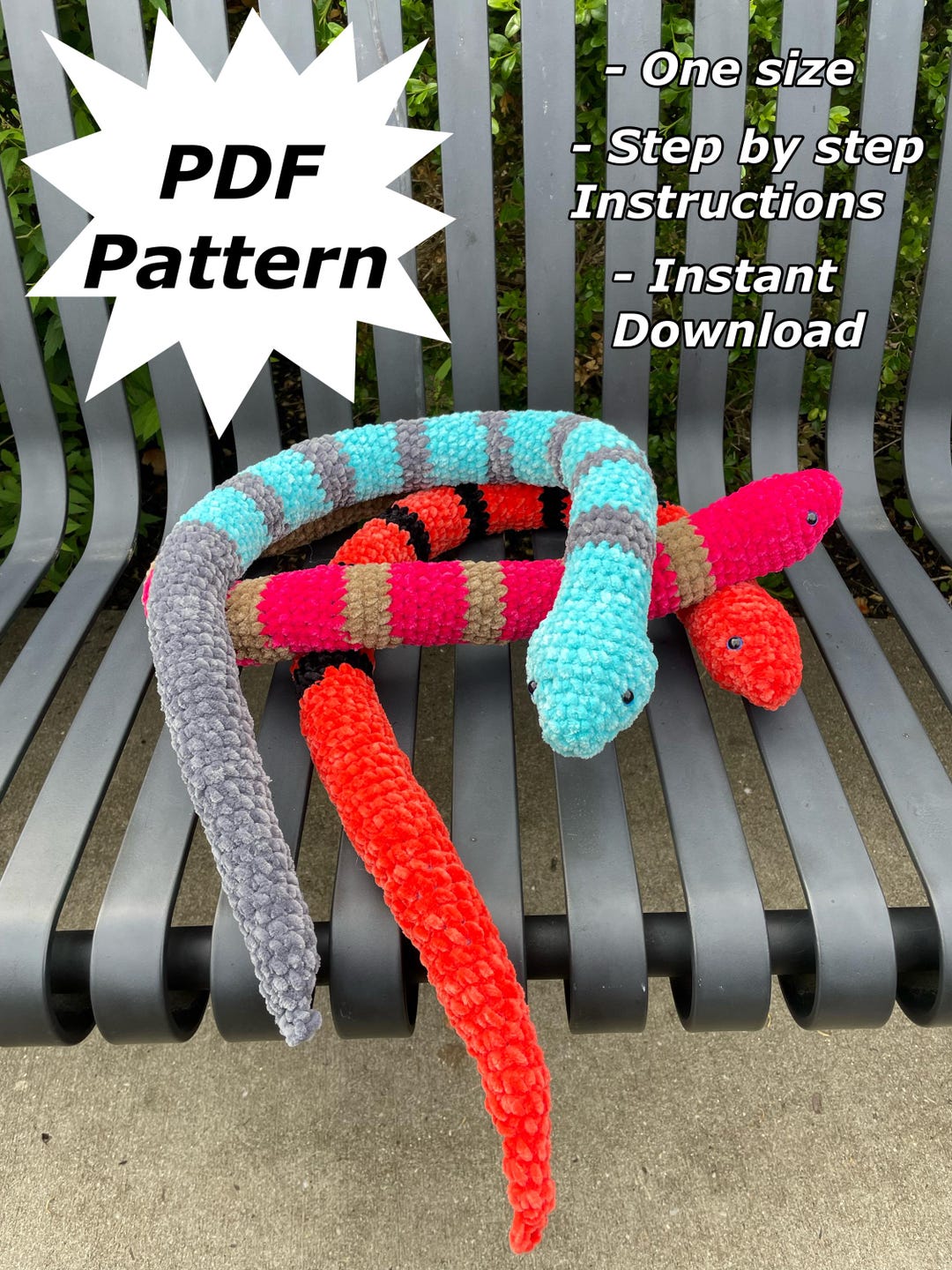 Crochet Striped Snake Pattern, Easy DIY Amigurumi Reptile Toy (PDF ...