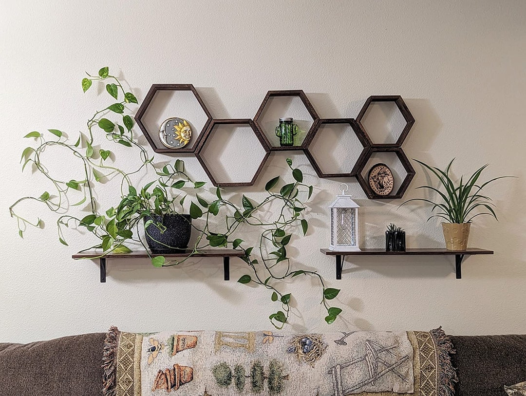 Set of 6 Rustic Wood Hexagon Shelves Shelves Etsy