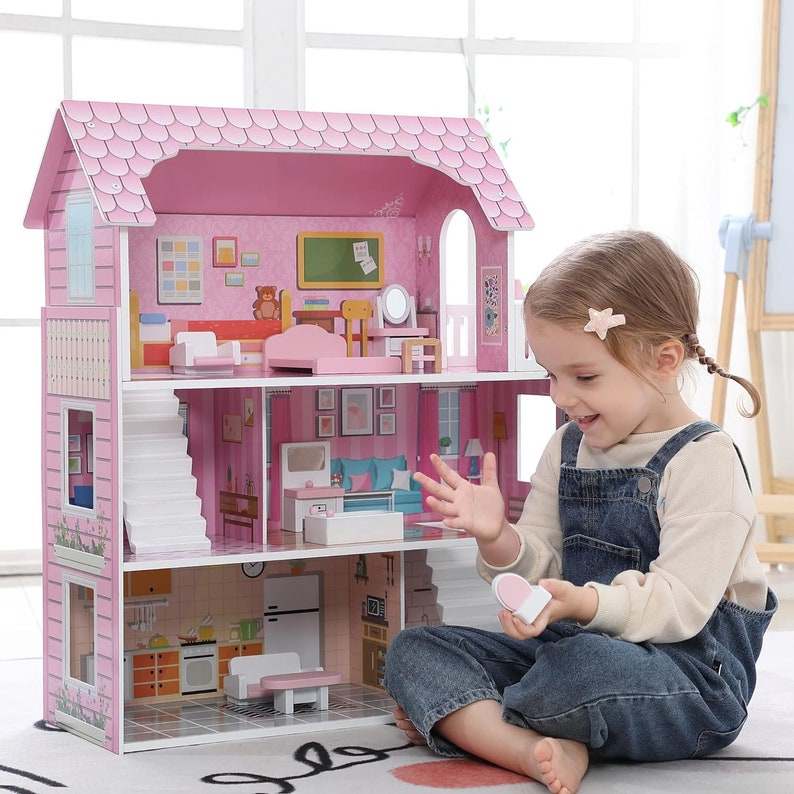 Baby Dolls 3d Imagination Dollhouse HONEY JOY Pink Doll House,