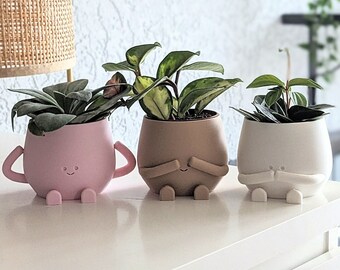 Ensemble de pots de plantes visage heureux pot de plantes mignon entendre voir et être silencieux pot de jardinière intérieur visage heureux amoureux des plantes cadeau d'anniversaire planteur mignon