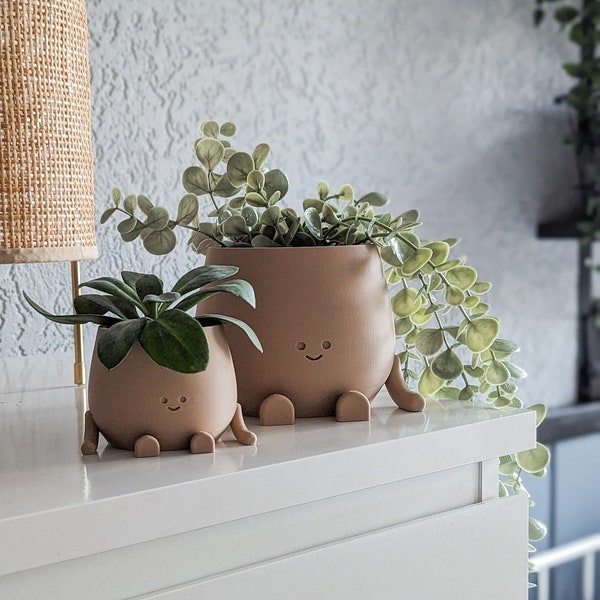 Beige plant pot face happy cute plant pot decoration indoor planter pot happy face birthday gift cute planter pot flower pot