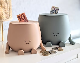 Happy face kids piggy bank unique gift idea spardose kinder tirelire enfants restaurant tip jar store drinking money glass