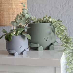 Plant pot face ultra happy cute plant pot cute decoration indoor planter pot happy face plant lover gift birthday gift planter flower pot Grey