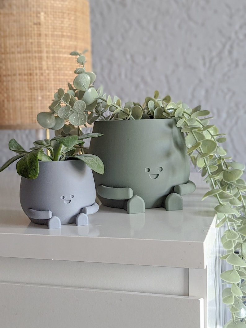 Plant pot face ultra happy cute plant pot cute decoration indoor planter pot happy face plant lover gift birthday gift planter flower pot Grey