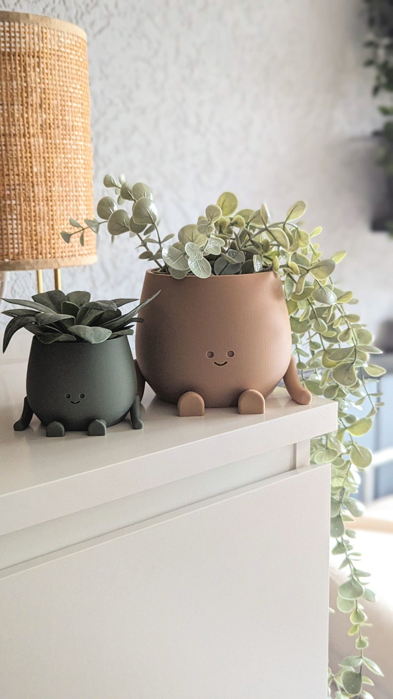 Plant pot face happy cute plant pot cute decoration indoor planter pot happy face plant lover gift birthday gift cute planter pot flower pot Beige