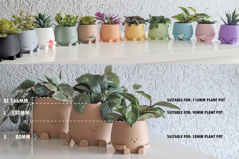 Happy plant pot Valentine gift for her gift for him valentine's day plant pot face happy cute plant pot planter pot happy face afbeelding 9
