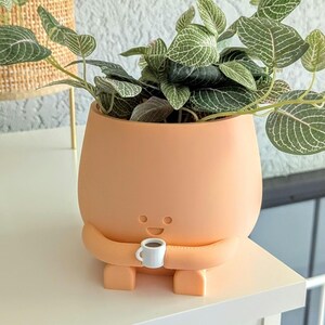 Happy plant pot coffee lover gift for her cozy plant pot holding a coffee mug Pflanztopf Succulent cute gift idea latte lovers Kaffeetasse image 4