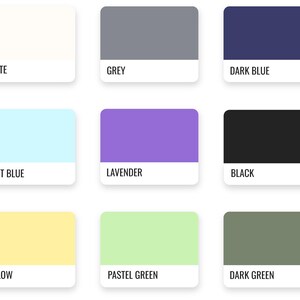 Puede incluir: Carta de colores con 14 muestras de colores. Los colores son beige, blanco, gris, azul oscuro, rojo, rosa, azul claro, lavanda, negro, melocot&oacute;n, amarillo, verde pastel, verde oscuro y dos muestras que dicen "Pr&oacute;ximamente".