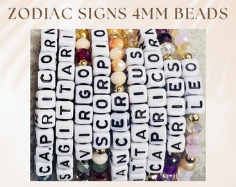 Zodiac Sign Bracelet, Custom Beaded Crystal Bracelet, Astrology Sign Personalized Bracelet, Gift For Her.