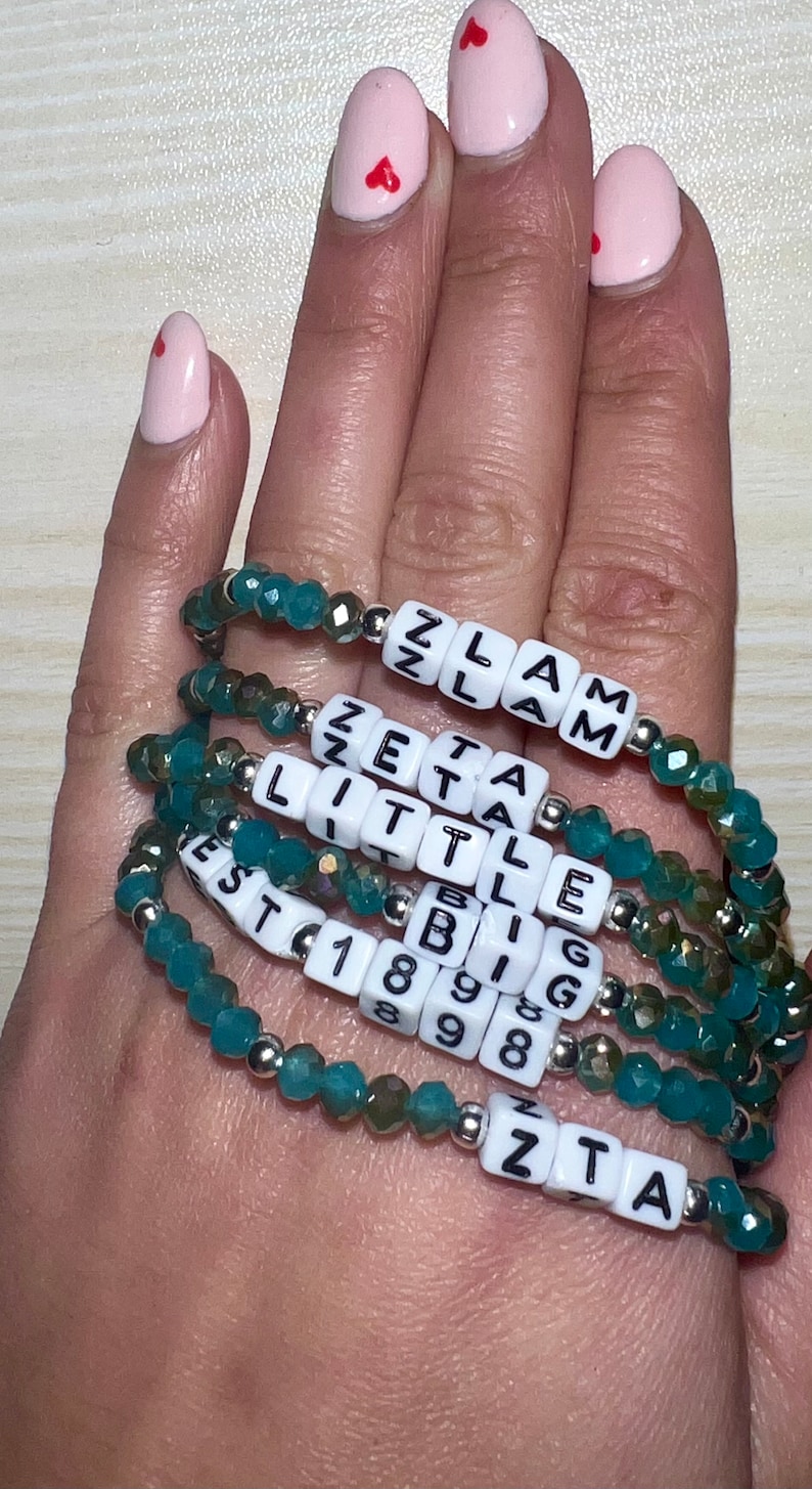 Zeta Tau Alpha Bracelet, Custom Sorority Gift Bracelet, Personalized Greek Letter Bracelet, Word Bead Bracelets, ZTA Bracelet image 4