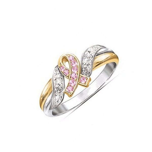 Emotional Support Pink Diamond Breast Cancer Awareness Ribbon Ring - Supportive Cause Jewelry, Elegant Pink Gemstone Ring for Charity Events