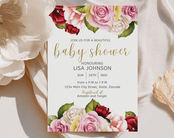 Floral Baby Shower Invitation, Baby Shower Invitation, Editable Invitation, Baby Shower Invite, Invitation Template