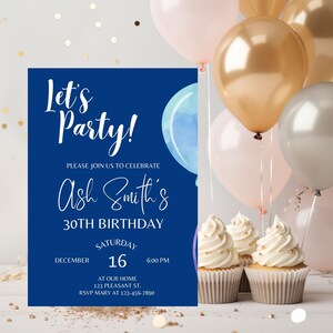 Invitación de cumpleaños de fiesta, invitación de cumpleaños editable, invitaciones a fiesta de cumpleaños sorpresa, invitación de cumpleaños, plantilla de invitación