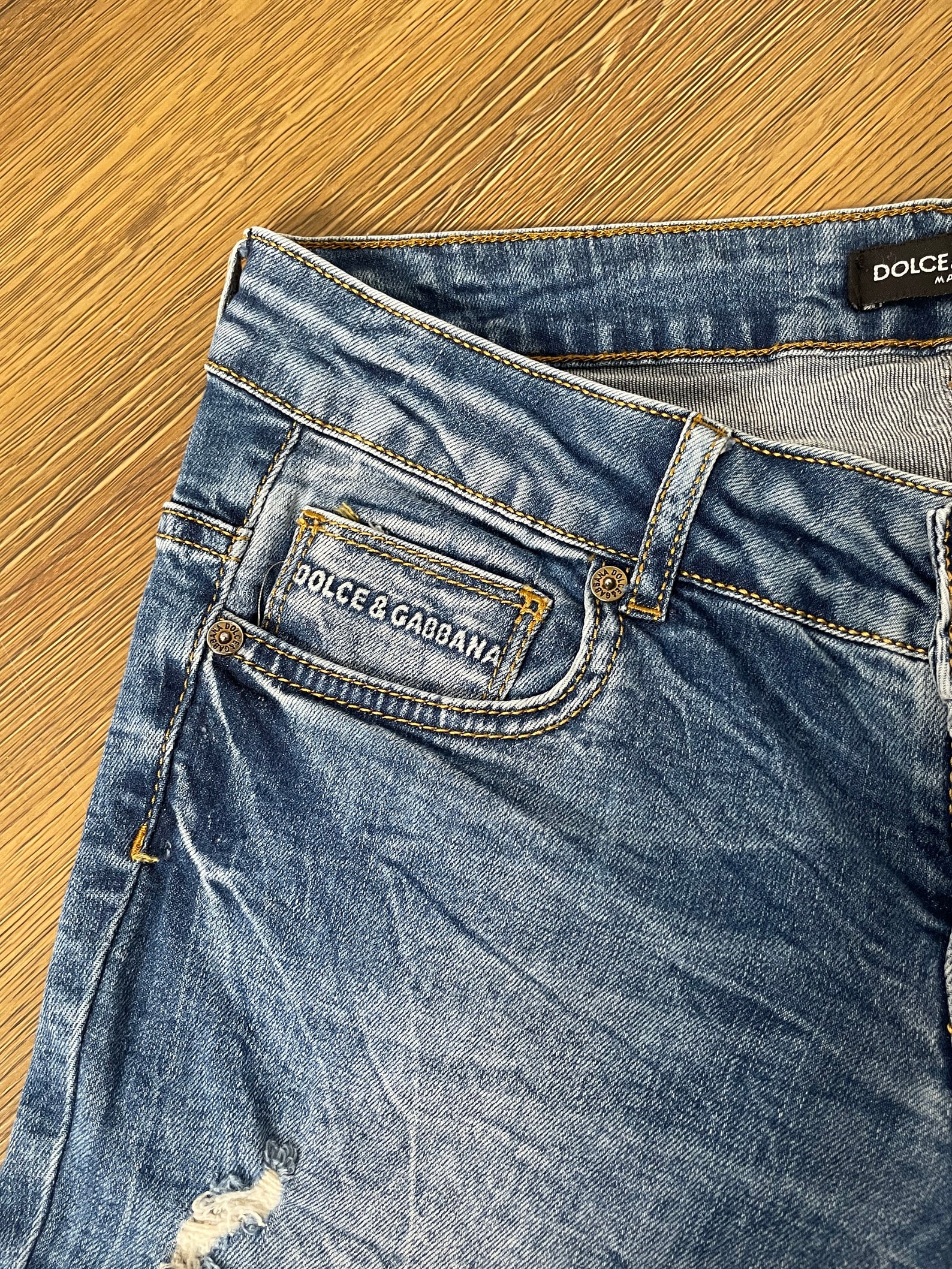 Dolce & Gabbana Blue Tattered Skinny Denim Cotton Jeans