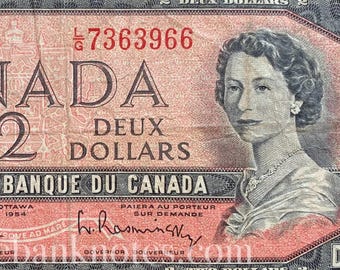 Canada 2 Dollars 1954 P-76c VF Collectible Banknote | Queen Elizabeth II Vintage Paper Money
