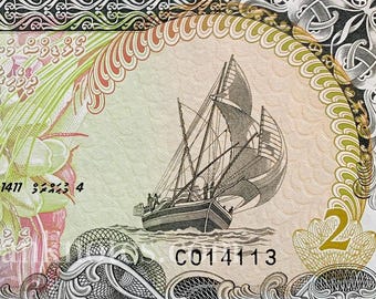 Maldives 2 Rufiyaa 1990 P-15 UNC Collectible Banknote | Tropical Island Currency | Authentic World Paper Money