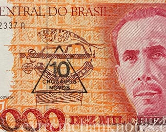 Brazil 10 Cruzados Novos ND (1990) P-218b UNC Collectible Banknote | Overprint on 10000 Cruzados | Hyperinflation Currency