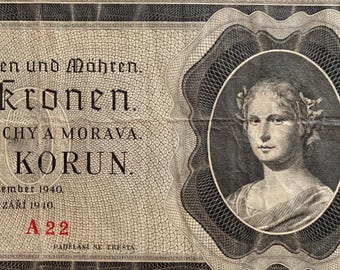 Bohemia & Moravia 5 Korun ND (1940) P-4 XF Collectible Banknote | WWII German Occupation Currency | Authentic Historic Paper Money