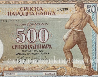 Serbia 500 Dinara 1942 P-31 XF Collectible Banknote | German Occupation WWII Currency | Authentic Vintage Paper Money