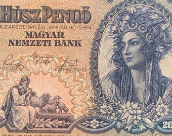 Hungary 20 Pengő 1941 P-109 UNC Collectible Banknote | Pre-WWII Hungarian Currency | Authentic Vintage Paper Money