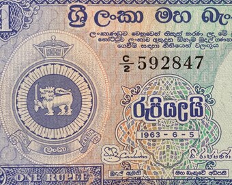 Nota de banco colecionável de 1 rupia do Ceilão de 1963, P-56e AUNC